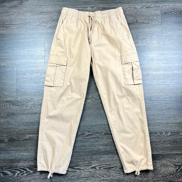 Maison Article Mens Ripstop Cargo Drawstring Pants Size M Ankle Cinch Khaki - Picture 1 of 9